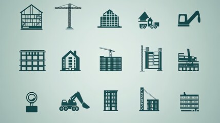 Set of 16 Environmental Green Building and Construction Icons, Vector Illustration