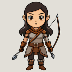 Cartoonish archer girl character illustration for fantasy game asset design and rpg character development art