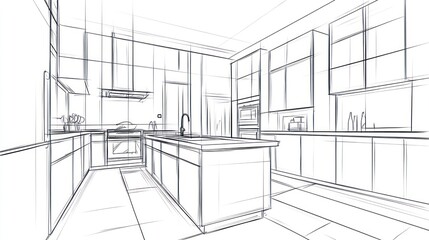 Modern kitchen design sketch.