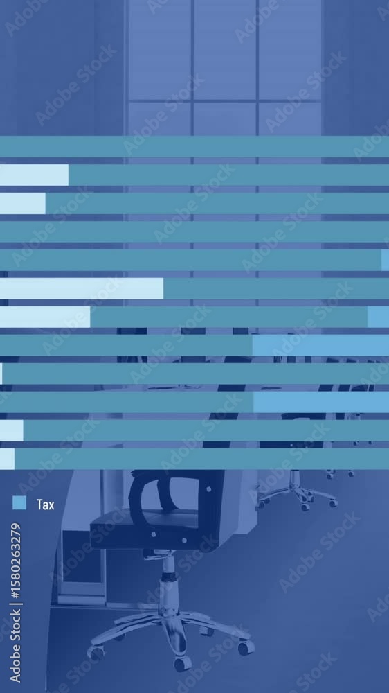 Poster animation of statistical data processing against empty office