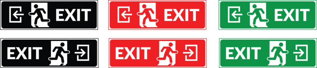 Exit sign icon, Emergency exit symbols, Running man exit signs, Directional exit signs