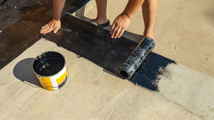 Construction techniques for waterproofing basement and foundations. Insulation material on the...