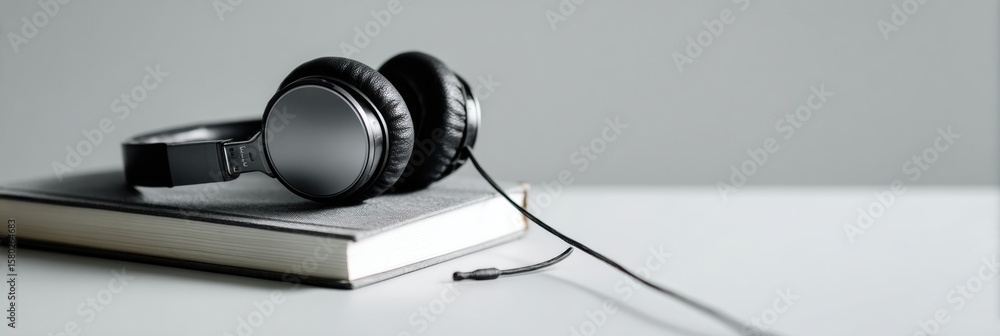 Poster headphones resting on a notebook symbolize reflection and the power of listening in a calm, minimal 