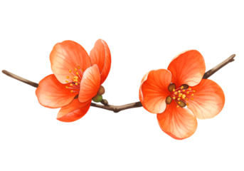 Illustration of Orange Flower Blossom Branch Isolated on Transparent Background