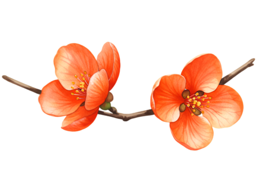Illustration of Orange Flower Blossom Branch Isolated on Transparent Background