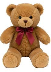 Fototapeta premium Cute Plush Teddy Bear with Red Bow on Transparent Background