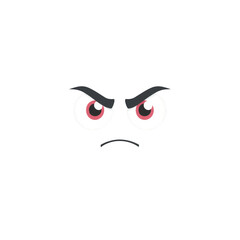 Obraz premium An angry cartoon face with furrowed eyebrows and red eyes stares intensely on a white background, conveying frustration and disapproval with its expression.