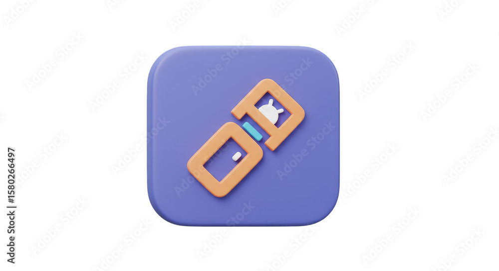 Poster purple square button 3d icon render object shape 3d isolated clip