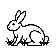 Fototapeta premium Outline of a rabbit sitting in grass, concept of animal icon 