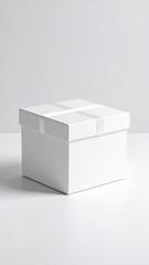 Fototapeta premium White Gift Box with Ribbon: A pristine white gift box adorned with a simple, elegant ribbon, ready for a special occasion.