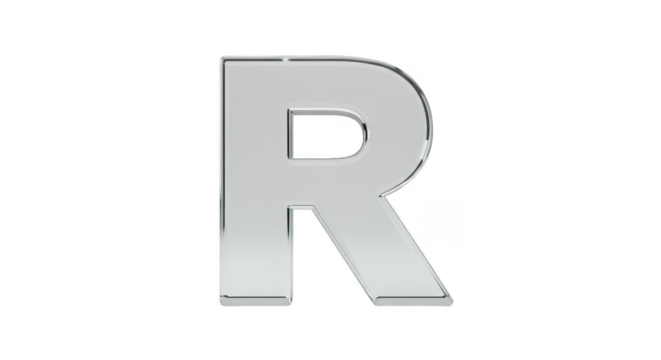 Isolated Silver Letter R Alphabet Metallic Shiny Transparent