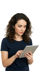 Isolated Woman with Tablet Against Transparent Background Business Communication