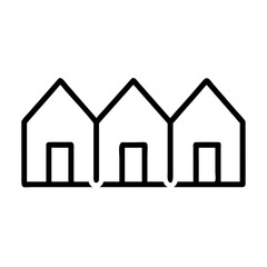 Row of three minimalist houses in black line art style  
