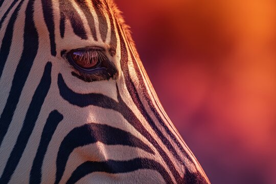 zebra close-up with bold retro gradient overlay (orange,purple), high contrast, stylized flat design
