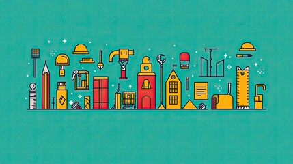 Set of Line Icons for Construction, Labor, Renovation, and Worker Tools, Perfect for Labor Day Designs 