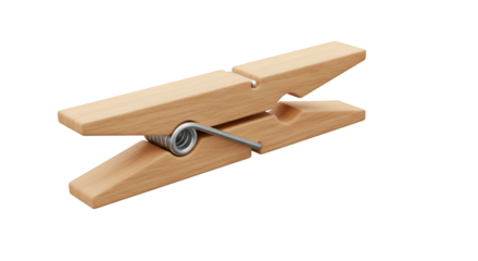 Realistic 3D Rendering of Wooden Clothespin with Spring on Transparent