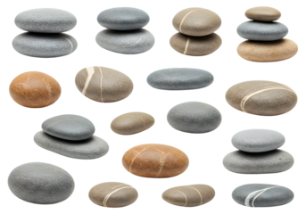 Isolated PNG Stones Pebbles Stack Balance in Gray and Brown Transparent Back