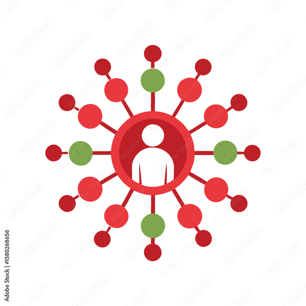 Poster abstract representation of a person at the center of a spreading network of connections