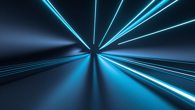 Abstract background with diagonal glowing blue and cyan neon light streaks crossing over a dark gradient backdrop