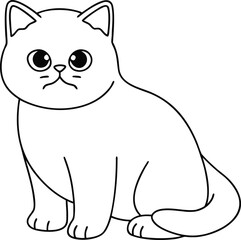 Sad British Shorthair Cat outline art vector on transparent background