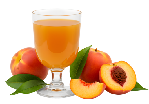 Illustration of Peach Juice Drink with Fresh Fruit Transparent Background