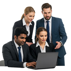Cutout Image Of Business Team Meeting With Laptop In Transparent Background