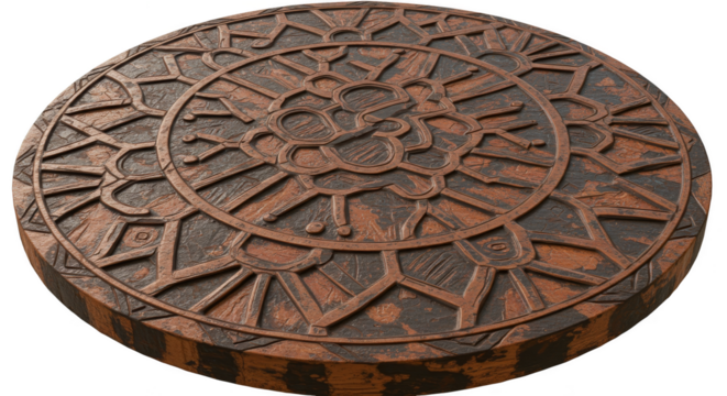 Rusty Metal Sewer Manhole Cover with Ornate Design Transparent
