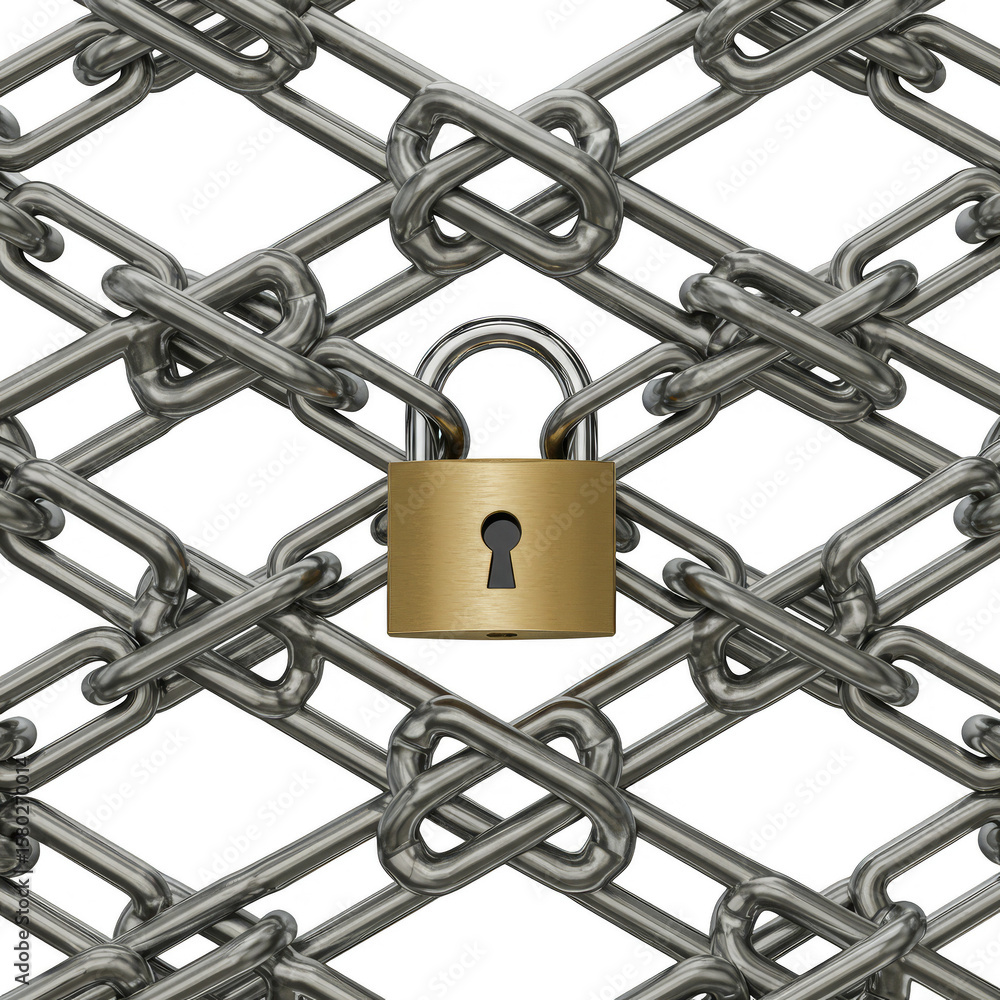 Poster lock and chain seamless security on transparent background illustration
