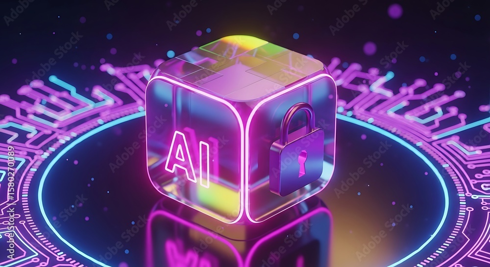 Poster ai security and data encryption concept illustrated in futuristic graphic