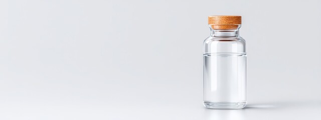 Clear Glass Bottle with Wooden Lid Containing Still Water
