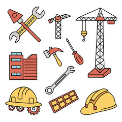 Obraz premium Collection of construction tools and building elements for industry and labor