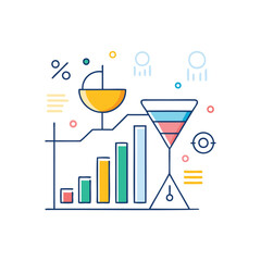 Abstract infographic elements showing growth bars pie chart and funnel with data analysis