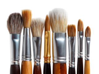 A vibrant display of artistic tools showcases a collection of meticulously crafted paintbrushes, each designed for a unique purpose