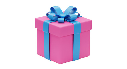 Fototapeta premium Pink Gift Box with Blue Ribbon 3d Render for Celebrations