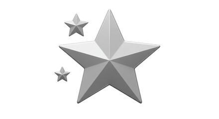 Fototapeta premium Metallic Silver Stars 3D Render Transparent Background Achievement Award