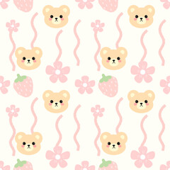 Obraz premium seamless pattern with bears strawberry flower, fabric pattern, gift wrapping paper, notebook cover, phone case 