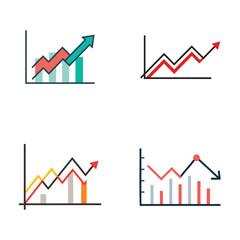 Collection of four flat design style business growth and decline charts