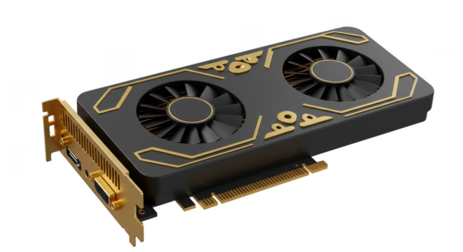 Isometric 3D Rendering Graphics Card Black Gold Design Technology