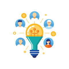 Teamwork and collaboration leading to bright ideas and innovation concept