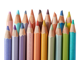 A vibrant display of sharpened colored pencils, meticulously arranged to showcase their diverse hues 