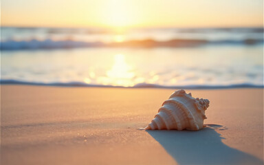 Seashell on Sandy Beach at Sunset