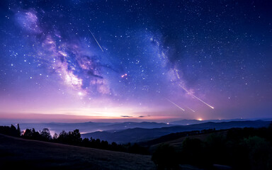 Scenic Landscape View of Milky Way at Night
