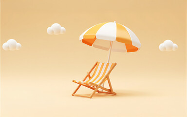 Isometric Beach Chair and Parasol with Clouds