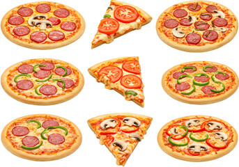 Delicious Food Assortment of Pizza Toppings Pepperoni and Slice Transparent