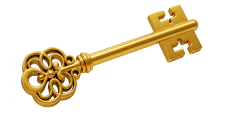 Ornate Golden Key Antique Vintage Access Security Treasure Isolated
