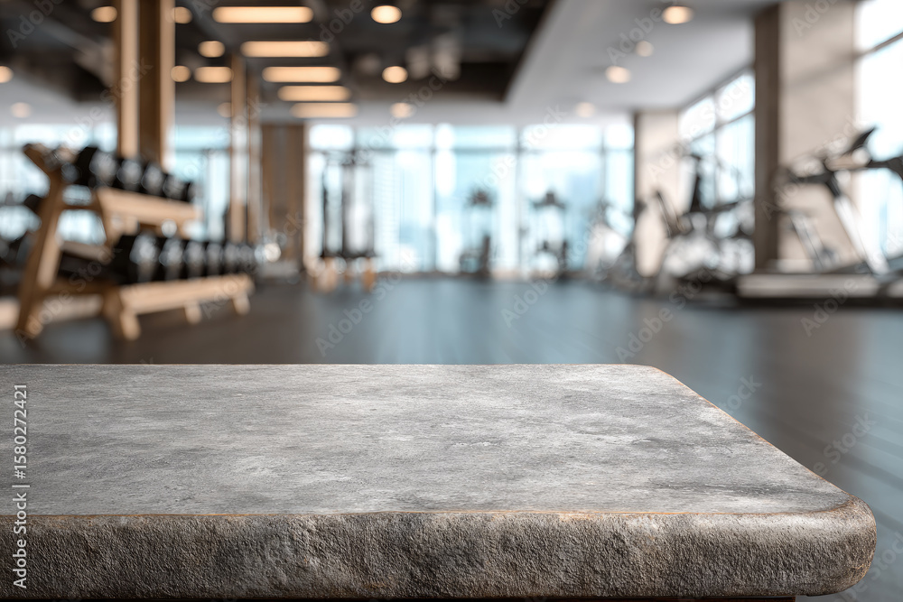 Poster empty stone table top on exercise room background