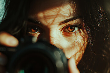 Photographer holding camera for concept of taking photo created with ai generative