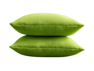 A pair of luxurious lime green cushions, stacked neatly, showcasing their soft texture and vibrant color