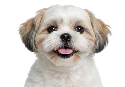Isolated Portrait Of A Cute White Shih Tzu Dog On Transparent Background