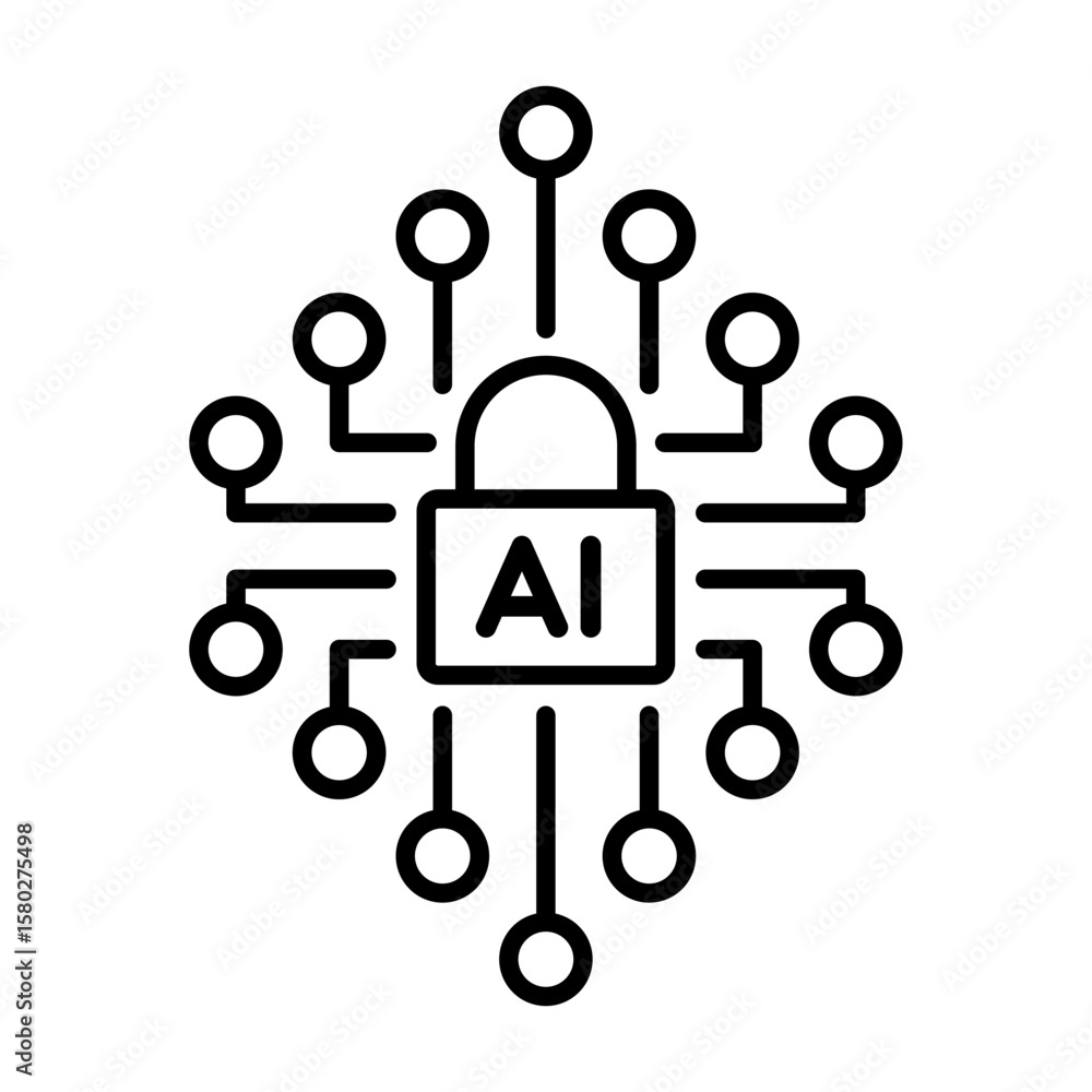 Wall mural ai data protection icon. cybersecurity icon. vector icon with editable stroke. isolated on transpare